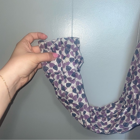 Ann Mashburn Frill Shirt Ruffle Collar Purple and Blue Liberty Print Large - Picture 4 of 6